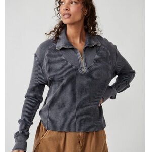 Free People Gray Quarter-Zip Sweater